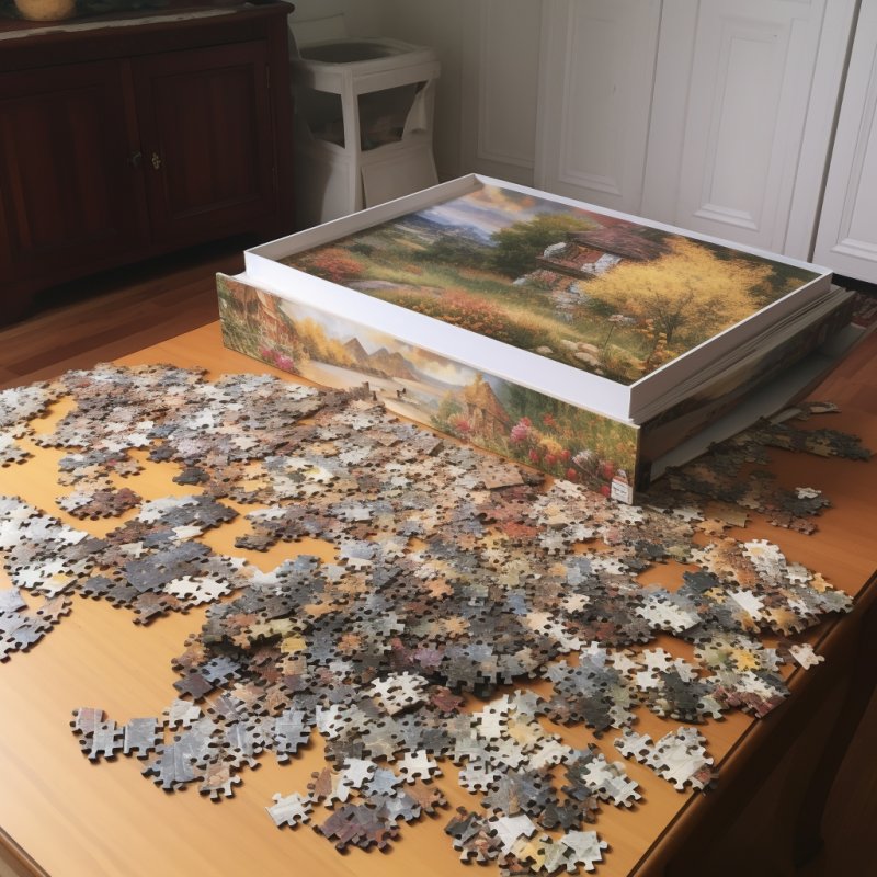 Praca chałupnicza: składanie puzzli i przygotowywanie ich do sprzedaży